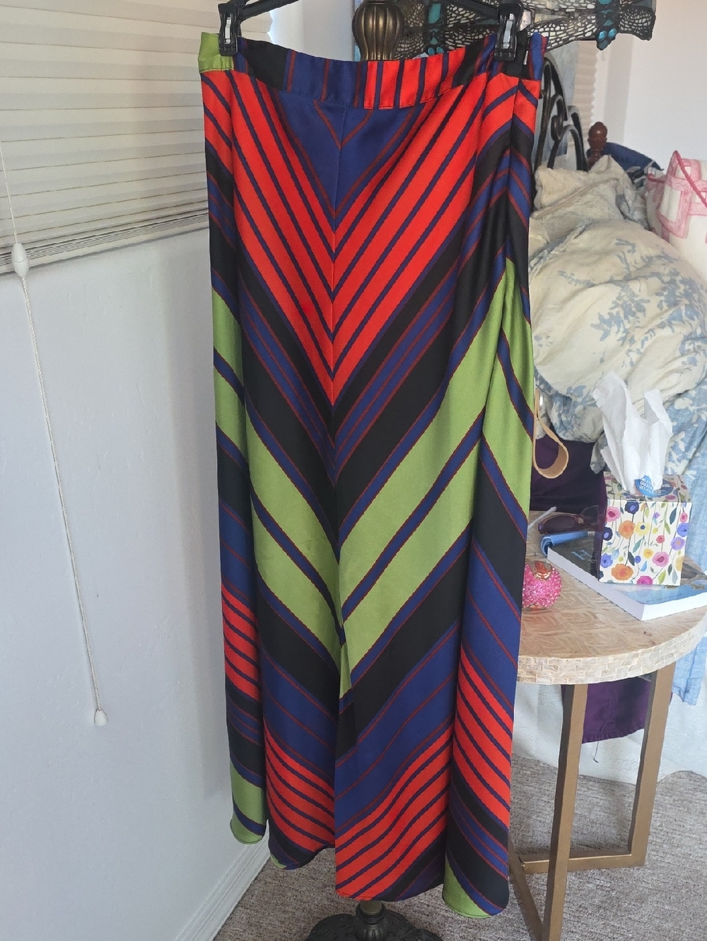 Free People A-Line Maxi Skirt in Red, Navy & Green Chevron